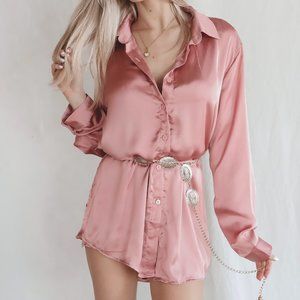Amazing Lace Pink Satin Mini Dress Romper